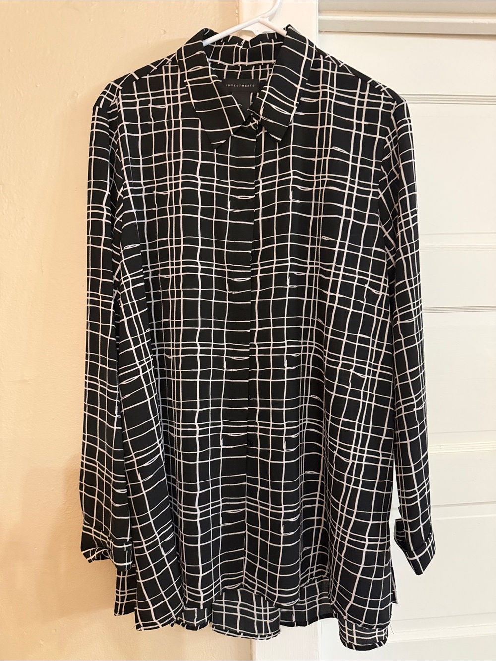 Investments Black White Grid Plaid Tunic Shirt Hi/Lo Sz XL LIKE NEW